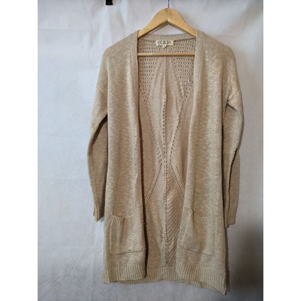 Pink Rose Women's Beige Long Sleeve Open Front Cardigan Sweater Size M